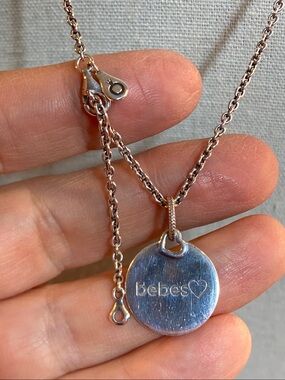 Pandora S925 ALE “Bebes” Heart Disc Necklace Sterling Silver Adjustable